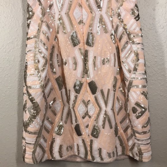 Aidan Mattox Blush Pink Fully Sequined Halter Neck Mini Cocktail Dress - Picture 10 of 12
